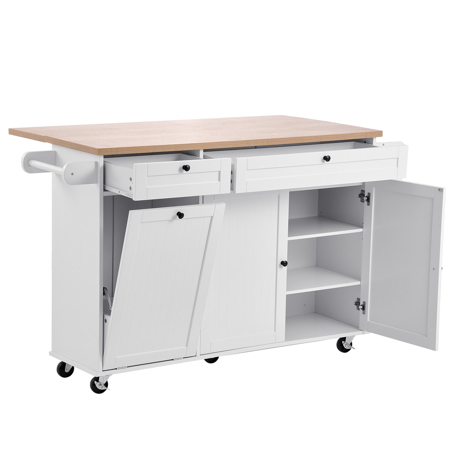 60in Kitchen Island Cart Rolling Storage Cabinet Table With Drawer Drop Leaf_voghion.com